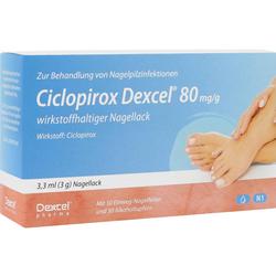 Eine Packung Ciclopirox Dexcel Nagellack zur Behandlung von Nagelpilz.
